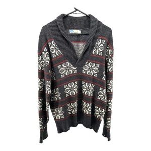 Pilgrim Sears Men’s Vintage Sweater Gray Lambs Wool Blend Fair Isle VTG 50s 60s